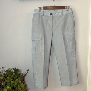 Julie Mitchell Striped Cargo Capris Chambray White Women’s Size 8